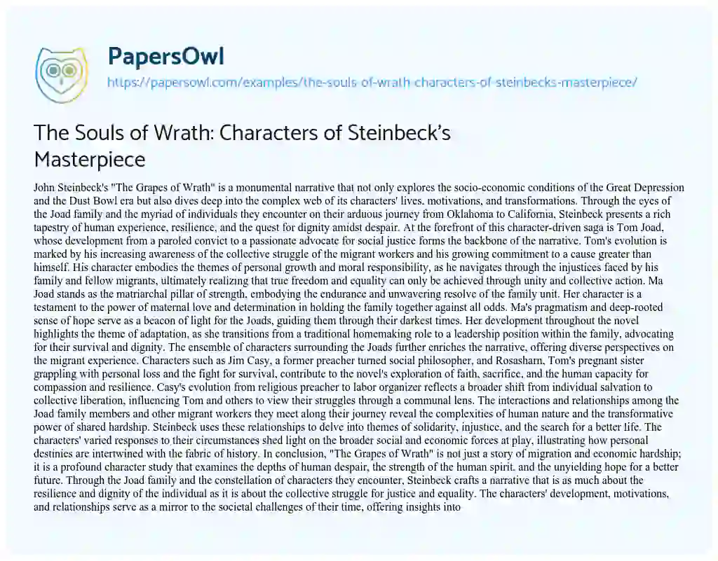 Essay on The Souls of Wrath: Characters of Steinbeck’s Masterpiece