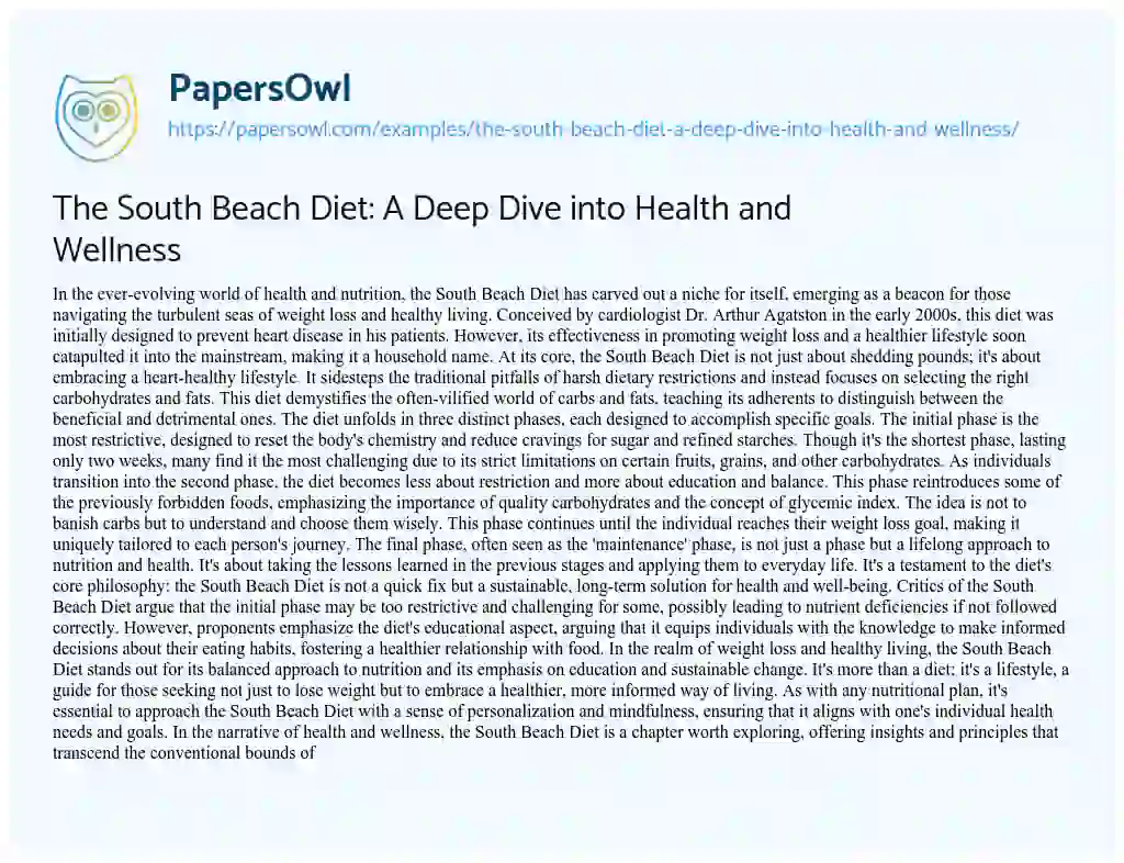 Essay on The South Beach Diet: a Deep Dive into Health and Wellness