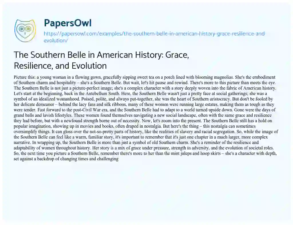 Essay on The Southern Belle in American History: Grace, Resilience, and Evolution