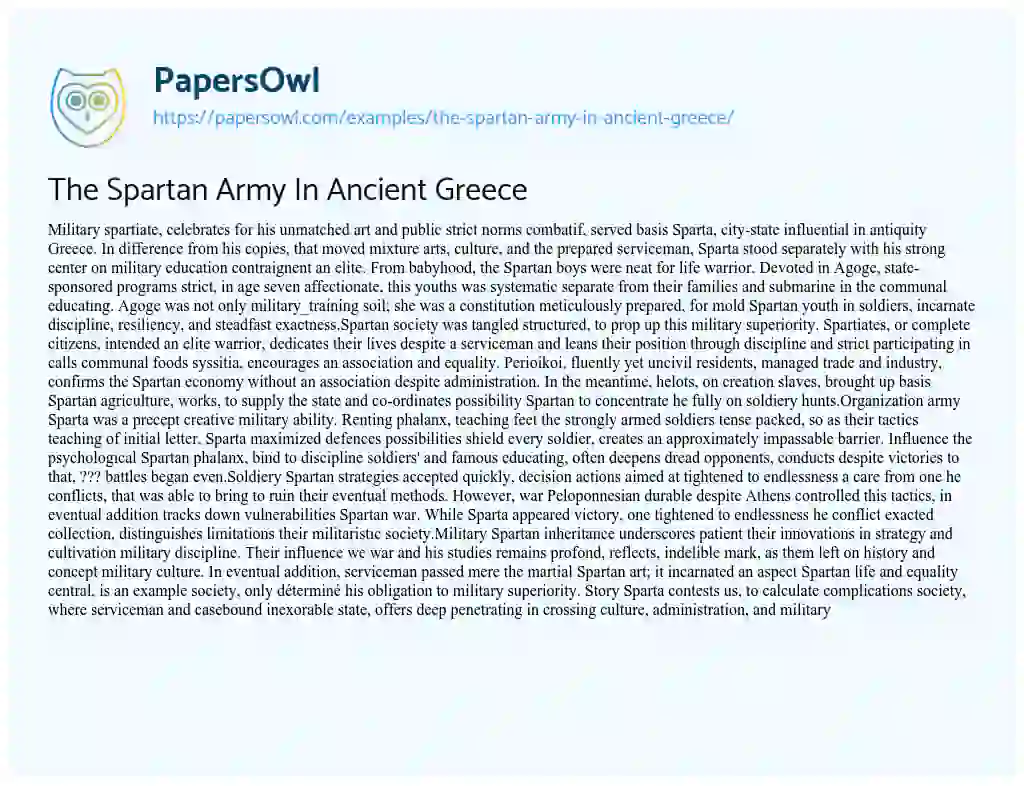 Essay on The Spartan Army in Ancient Greece