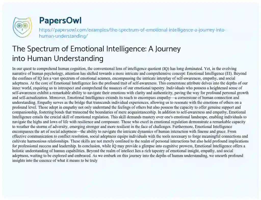Essay on The Spectrum of Emotional Intelligence: a Journey into Human Understanding