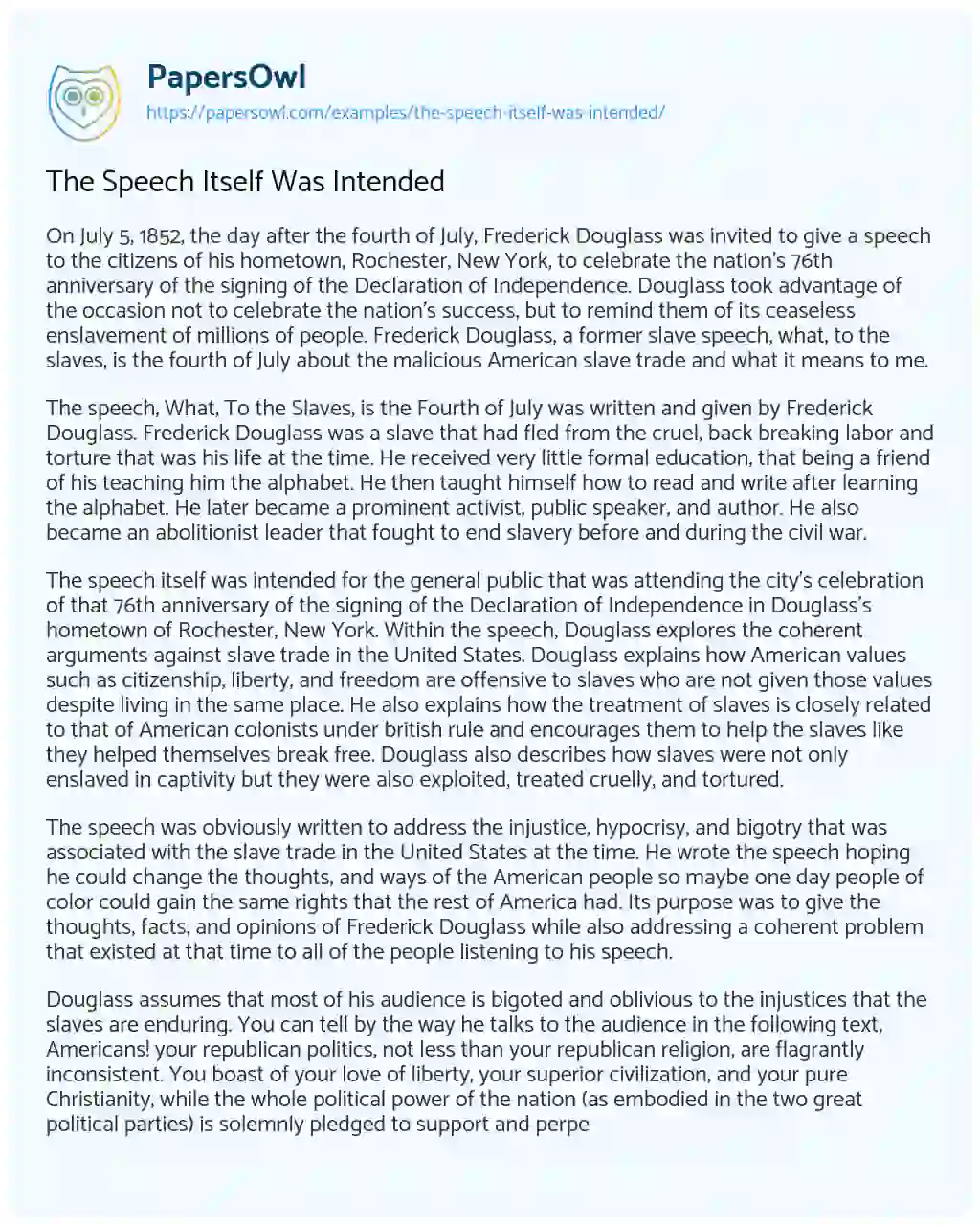 Essay on The Speech itself was Intended
