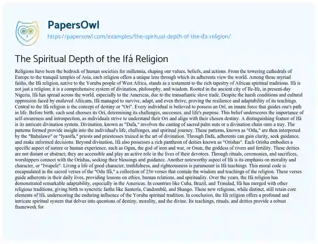 Essay on The Spiritual Depth of the Ifá Religion