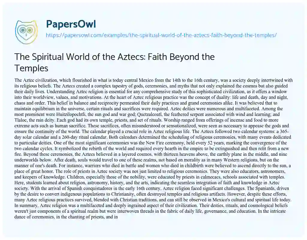 Essay on The Spiritual World of the Aztecs: Faith Beyond the Temples