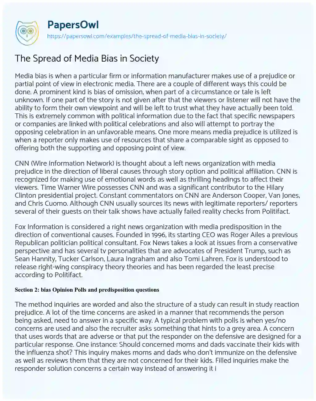 Essay on The Spread of Media Bias in Society