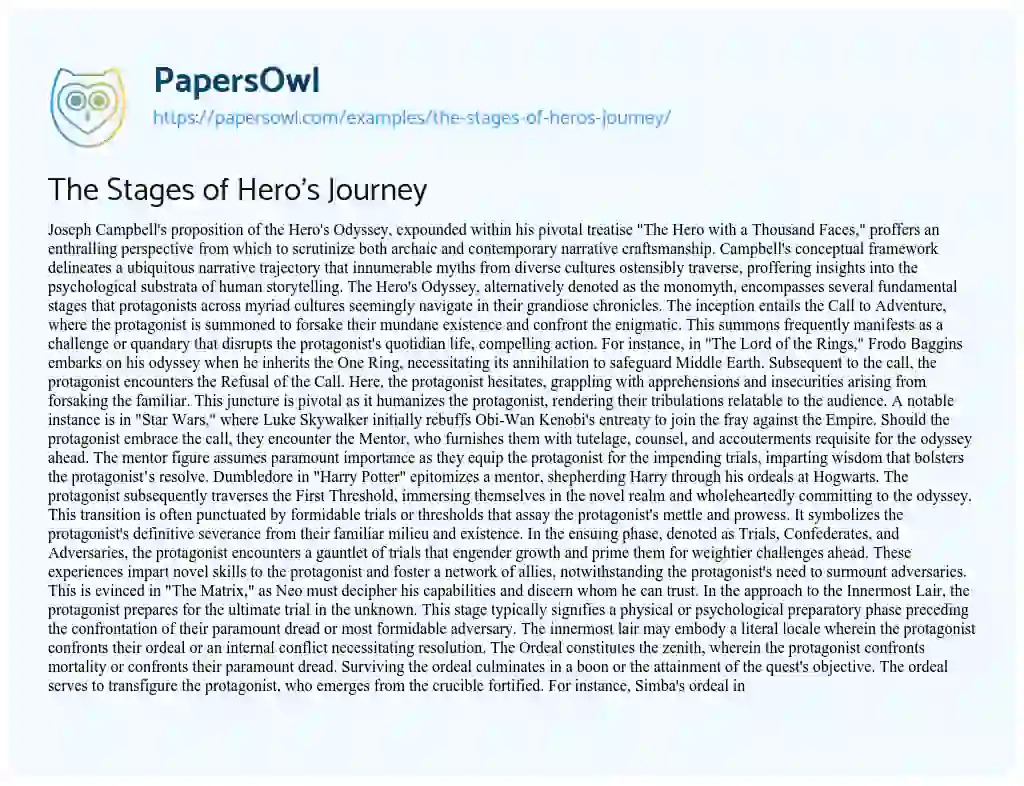 Essay on The Stages of Hero’s Journey