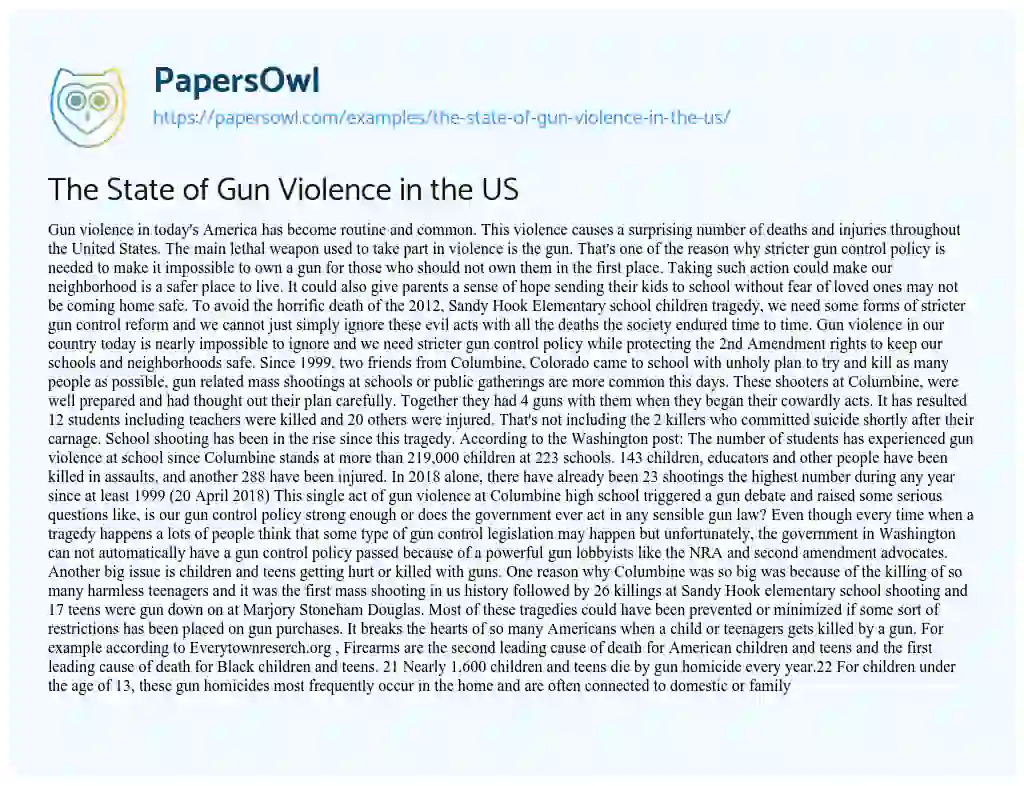 Essay on The State of Gun Violence in the US
