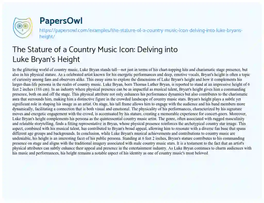 Essay on The Stature of a Country Music Icon: Delving into Luke Bryan’s Height
