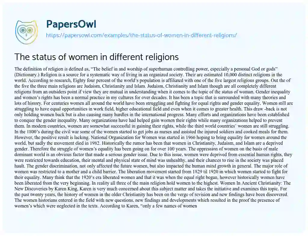 Essay on The Status of Women in Different Religions