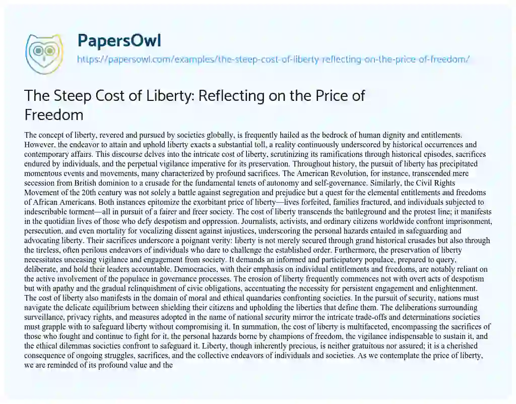 Essay on The Steep Cost of Liberty: Reflecting on the Price of Freedom