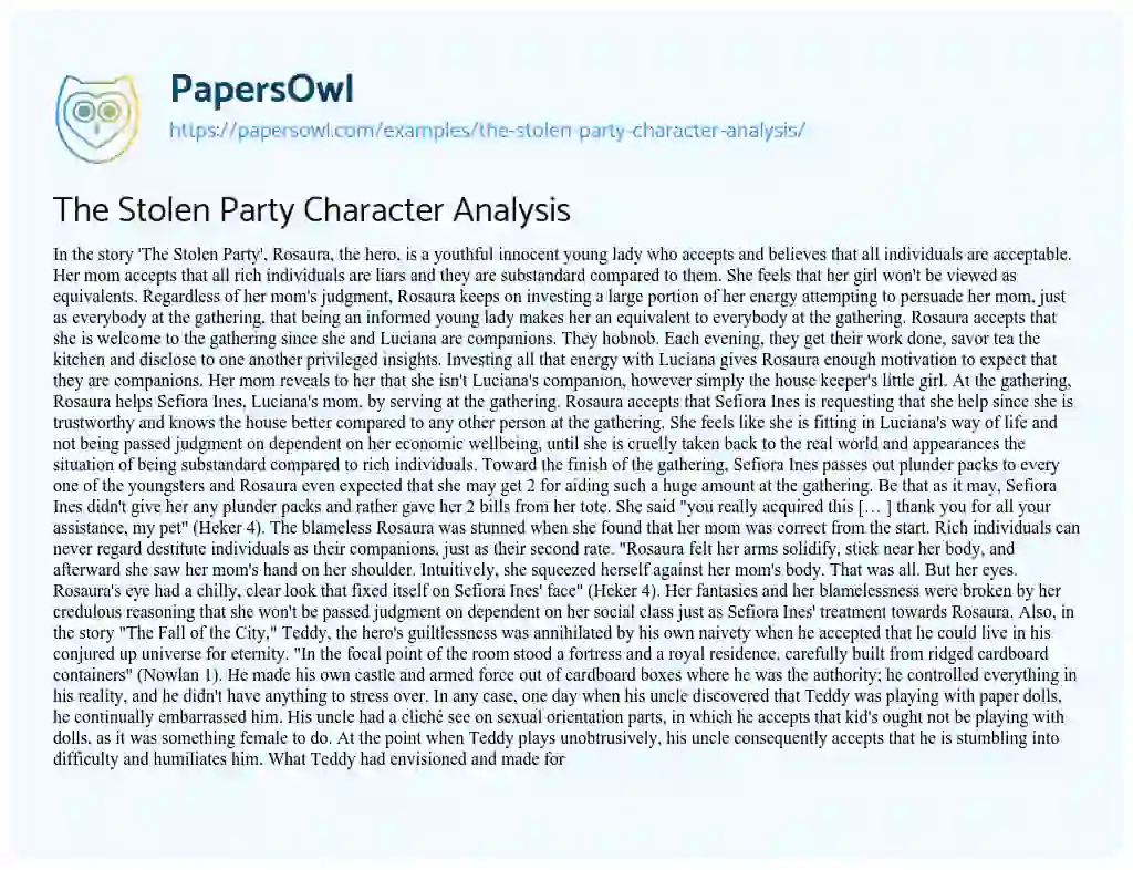 The Stolen Party Character Analysis essay