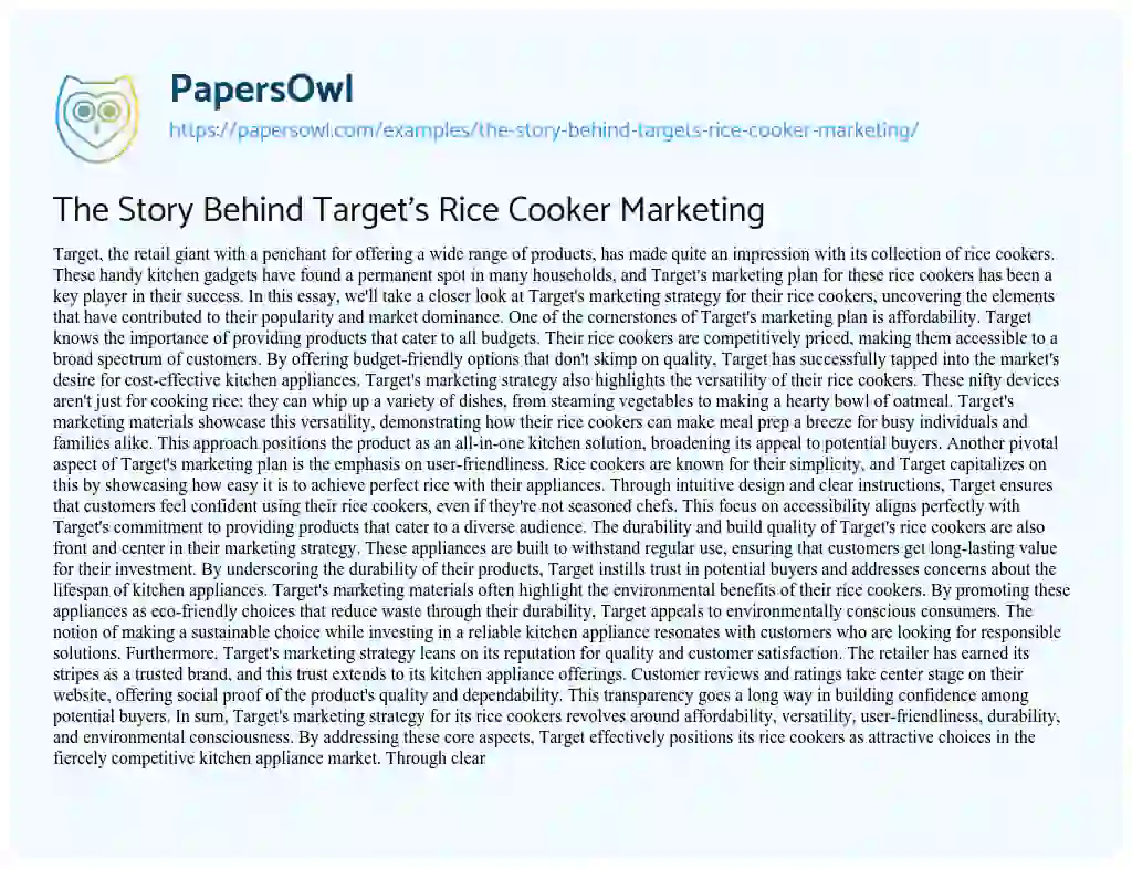 Essay on The Story Behind Target’s Rice Cooker Marketing