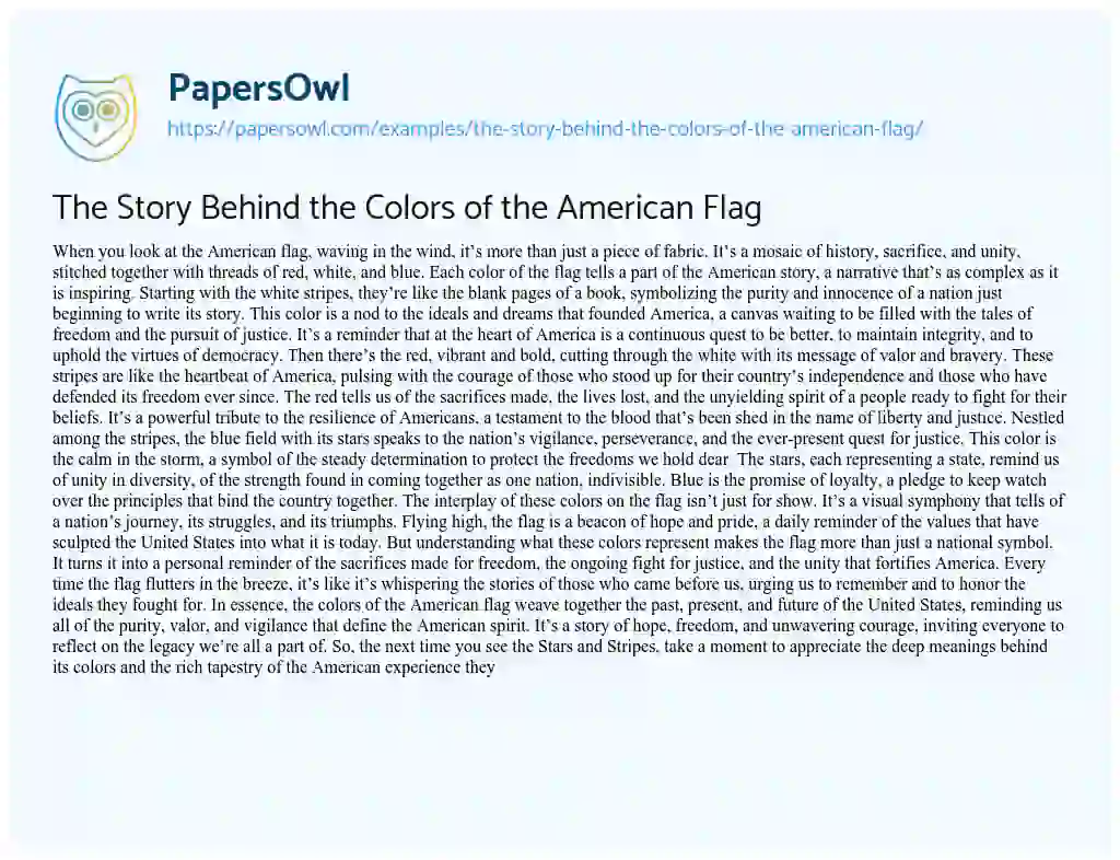 Essay on The Story Behind the Colors of the American Flag