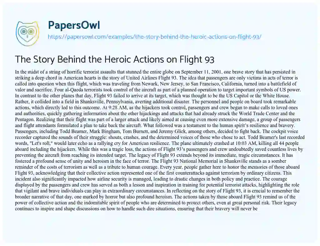 Essay on The Story Behind the Heroic Actions on Flight 93