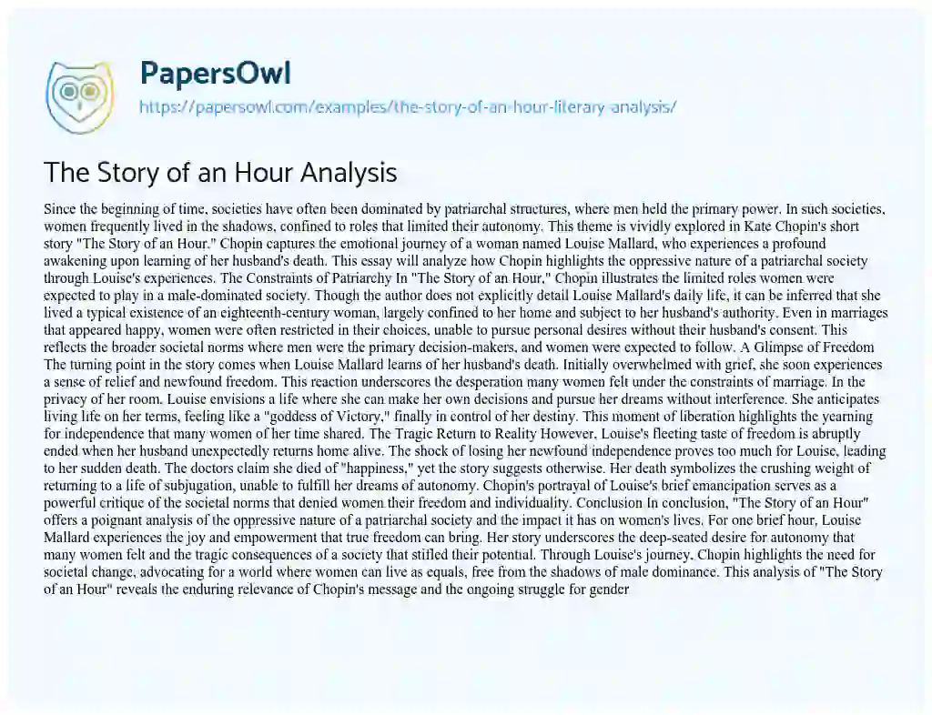 Essay on The Story of an Hour Literary Analysis