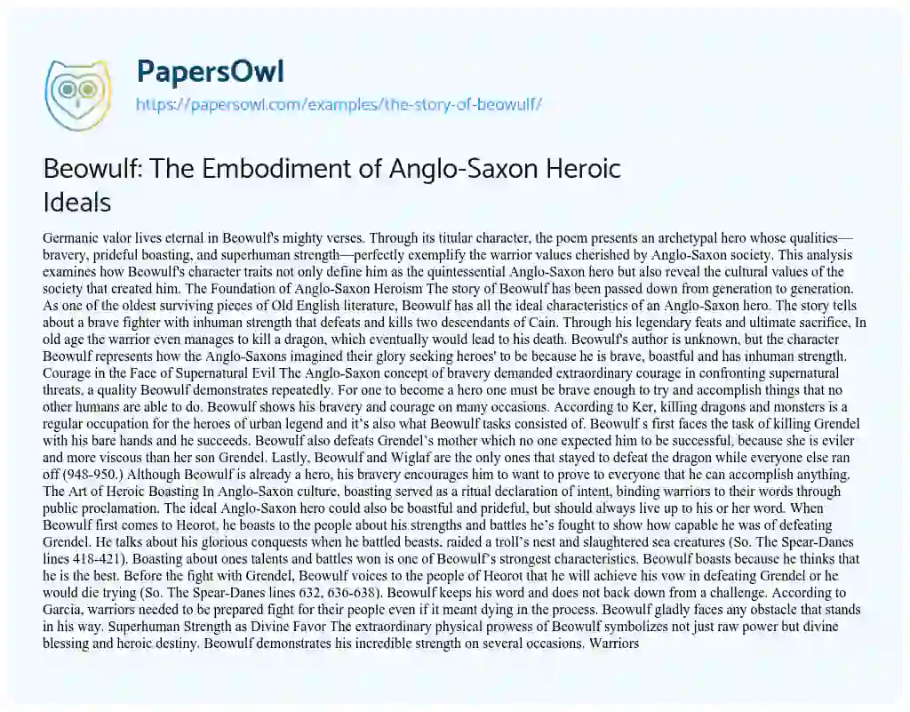 Essay on The Story of Beowulf