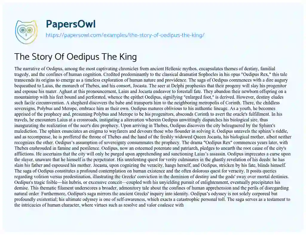 Essay on The Story of Oedipus the King