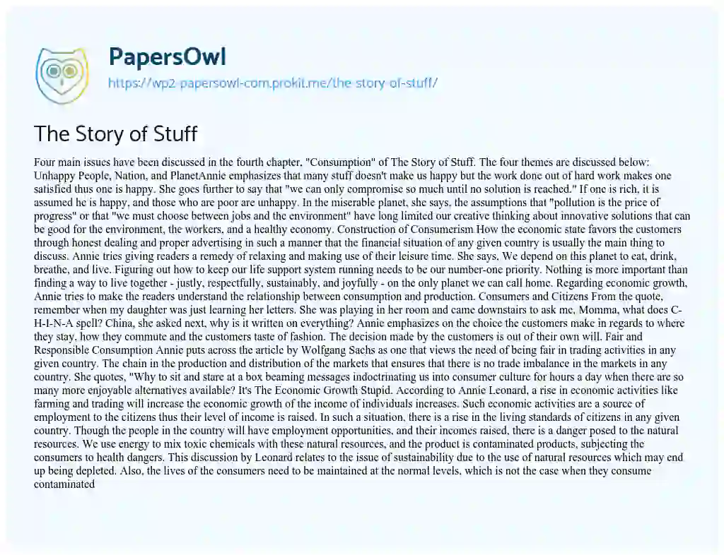 The Story of Stuff essay