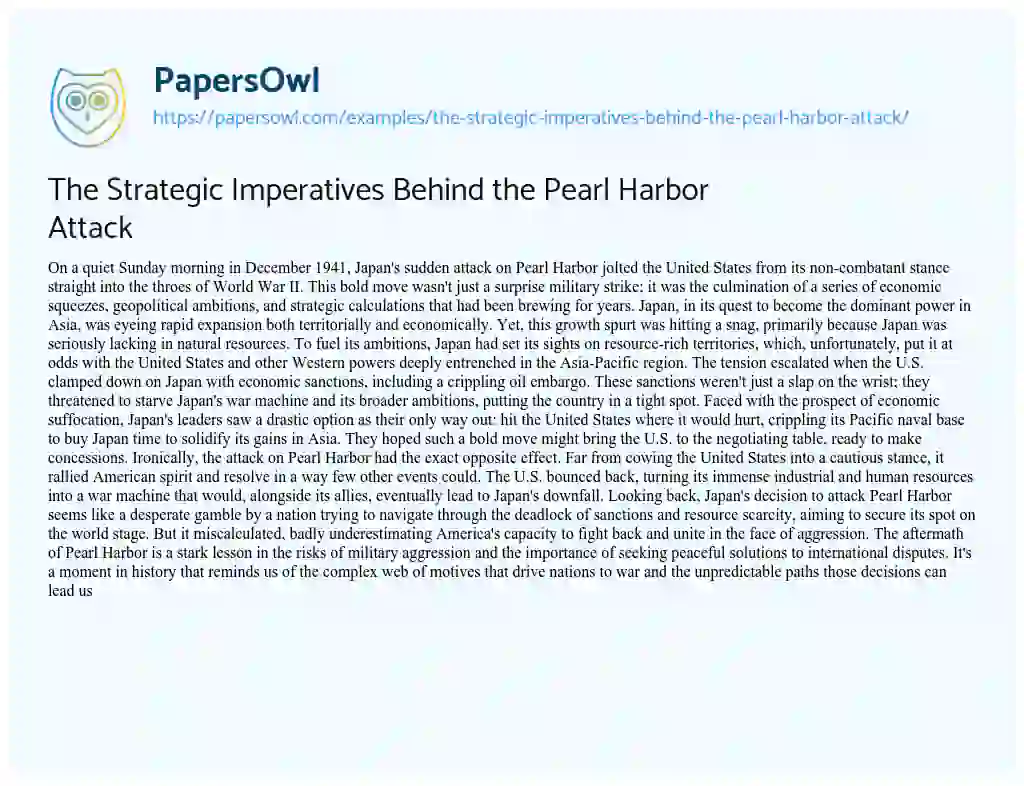 Essay on The Strategic Imperatives Behind the Pearl Harbor Attack