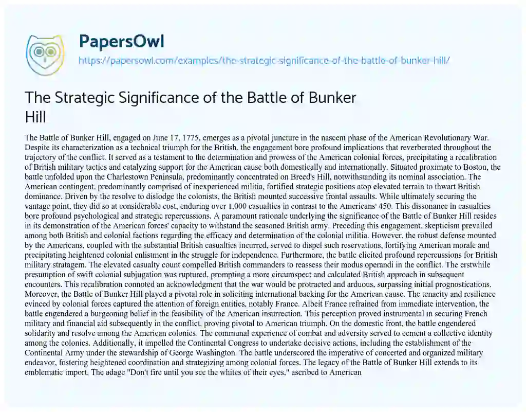 Essay on The Strategic Significance of the Battle of Bunker Hill