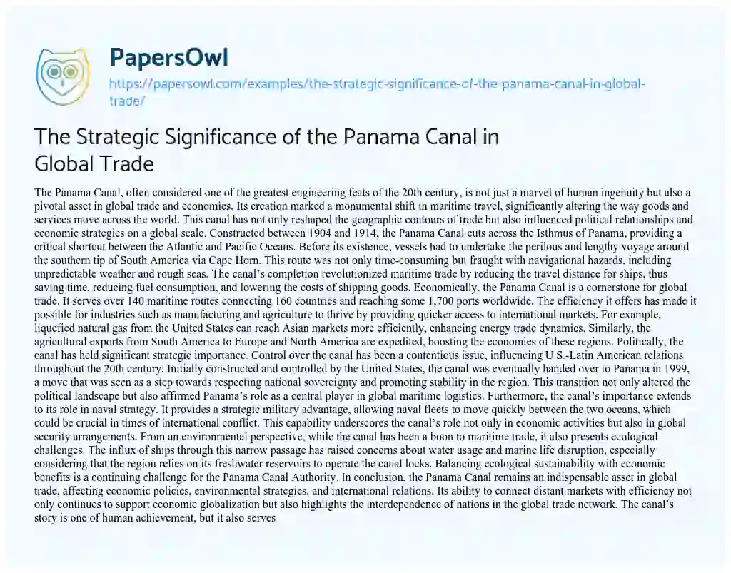 Essay on The Strategic Significance of the Panama Canal in Global Trade