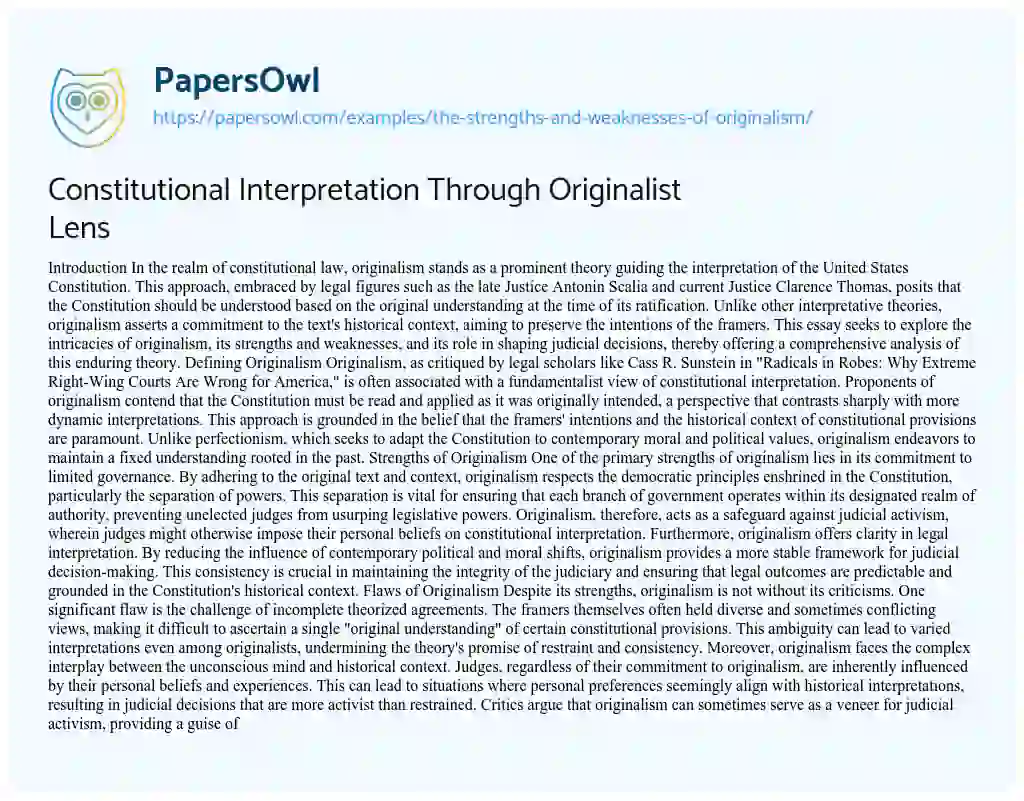 Essay on The Strengths and Weaknesses of Originalism