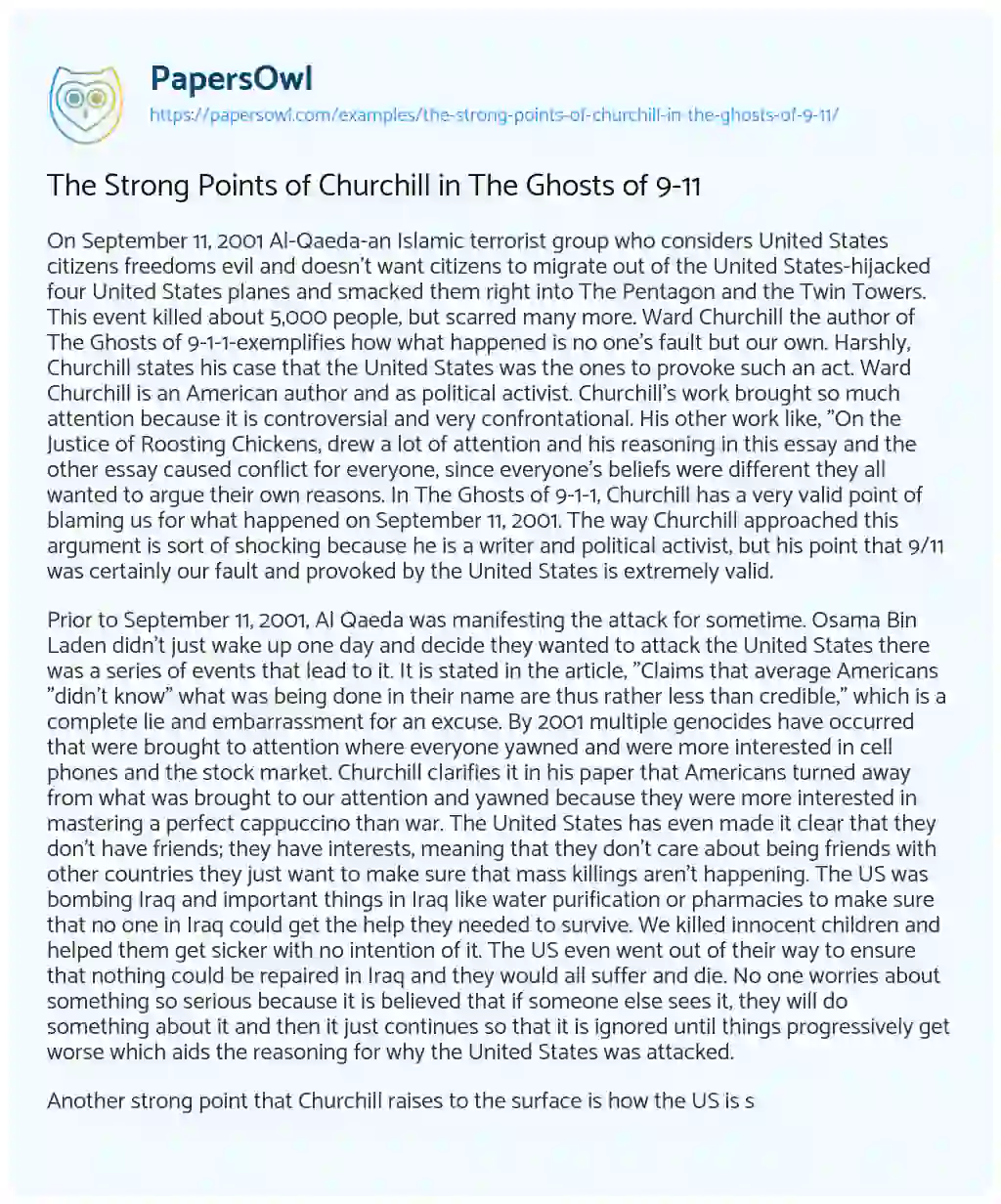 Essay on The Strong Points of Churchill in the Ghosts of 9-11
