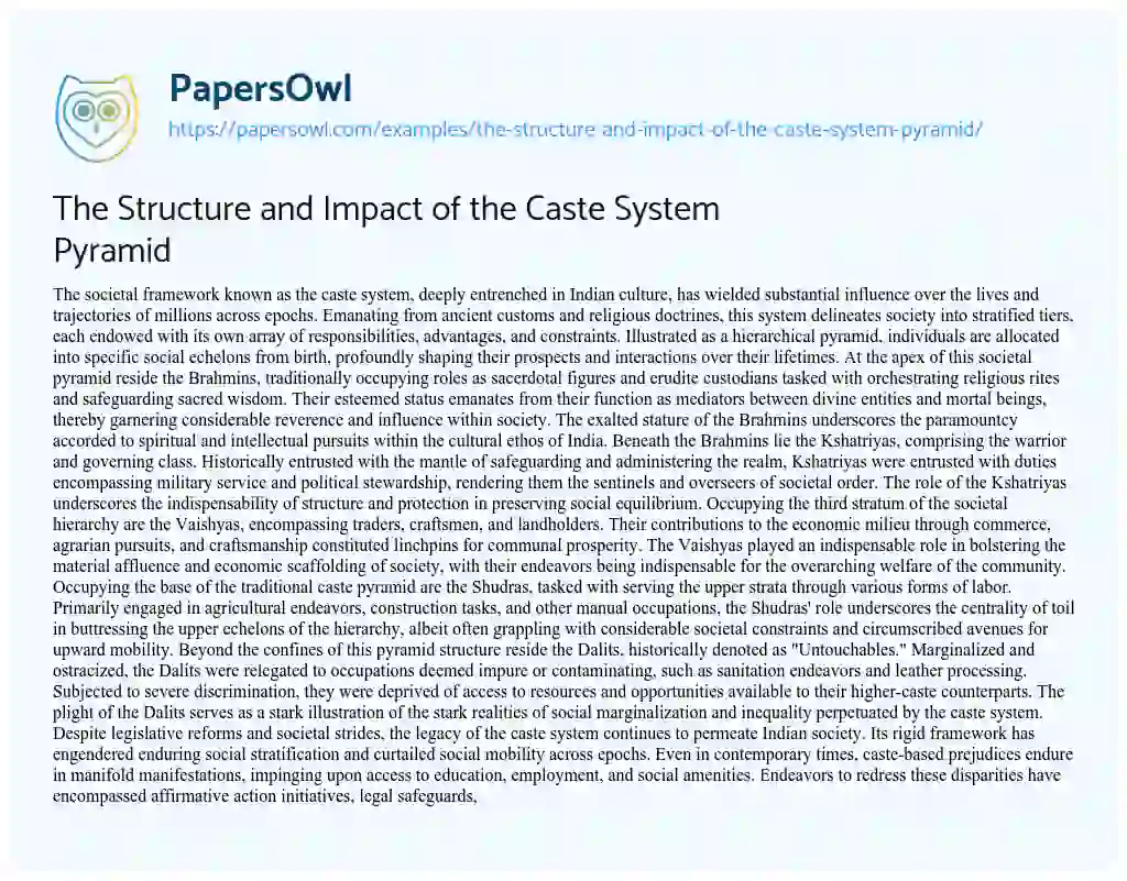 Essay on The Structure and Impact of the Caste System Pyramid