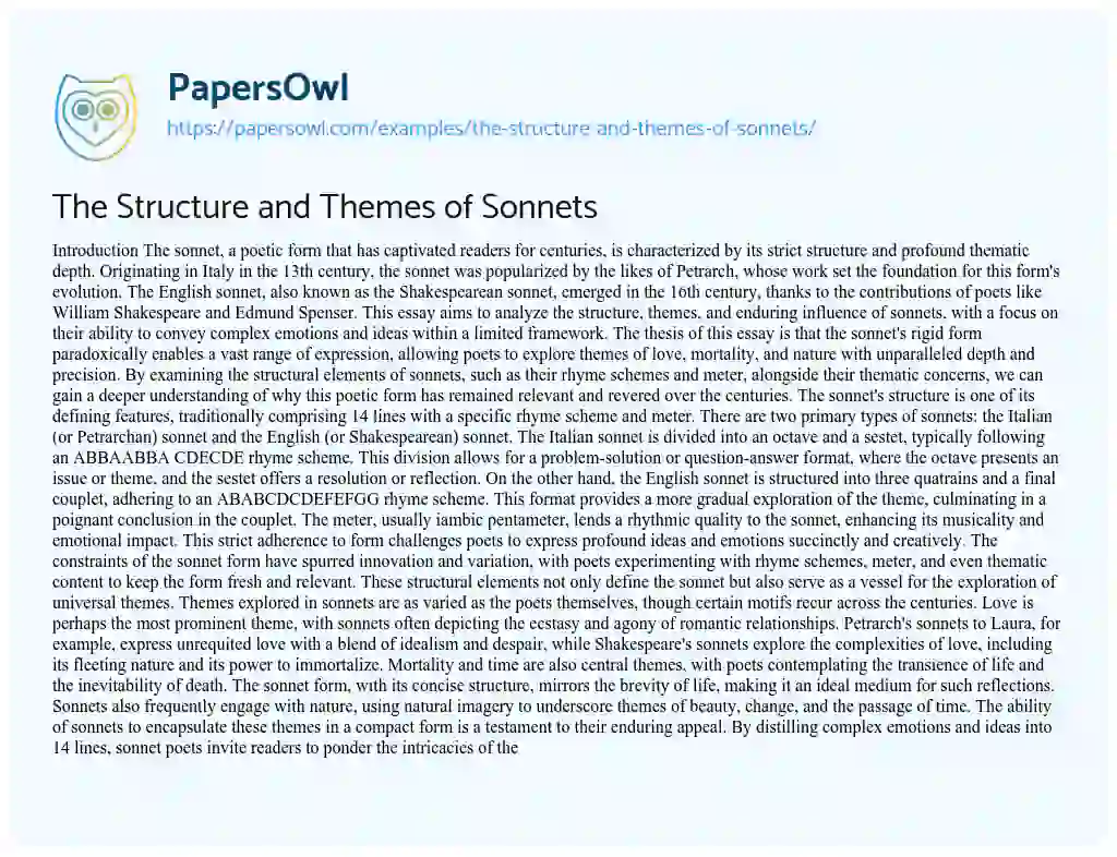 Essay on The Structure and Themes of Sonnets