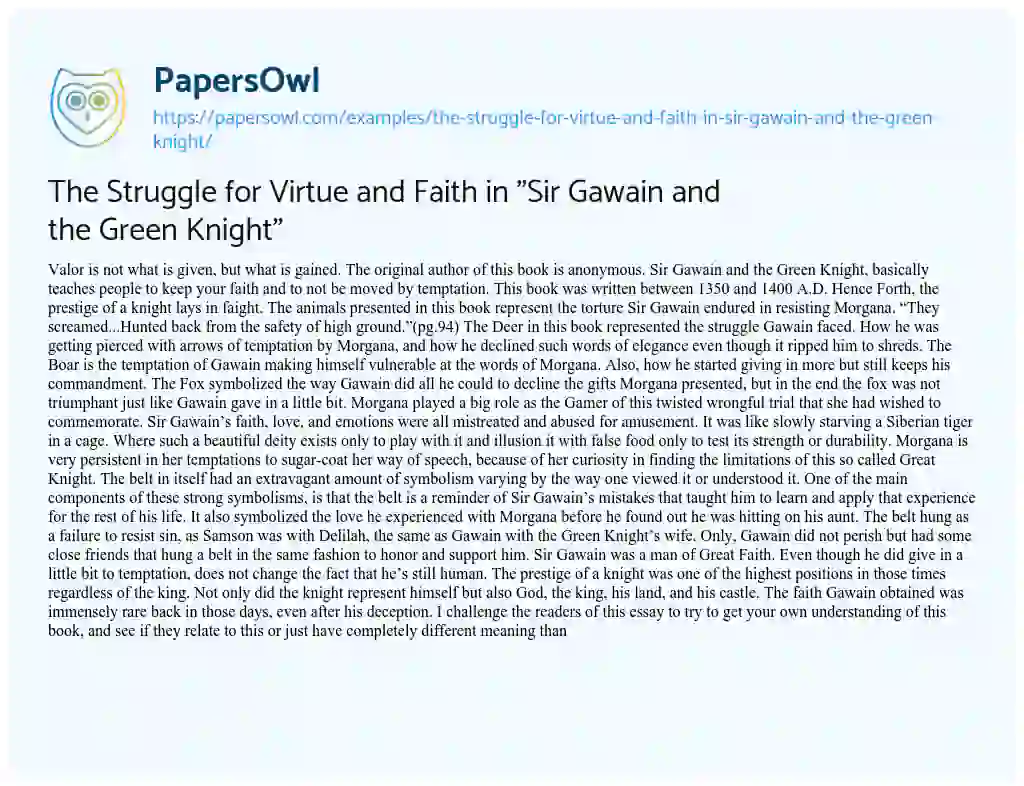Essay on The Struggle for Virtue and Faith in “Sir Gawain and the Green Knight”