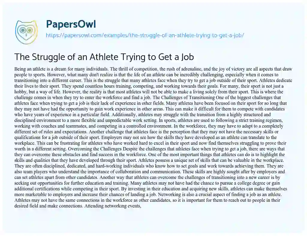 Essay on The Struggle of an Athlete Trying to Get a Job