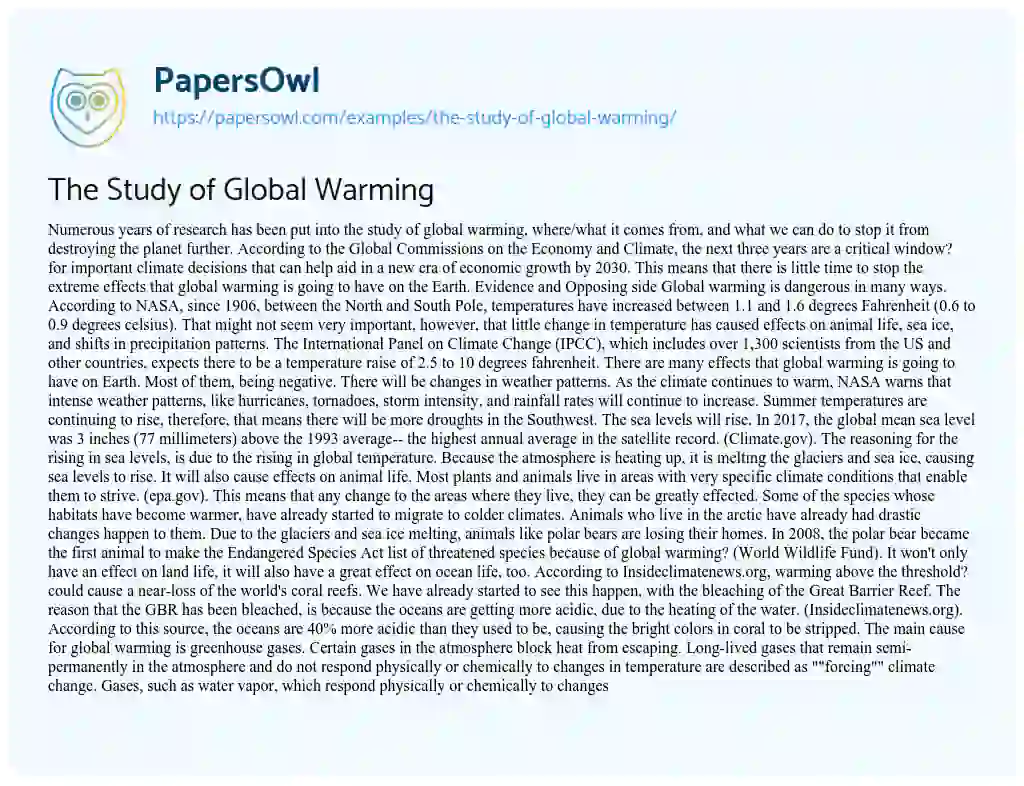 Essay on The Study of Global Warming