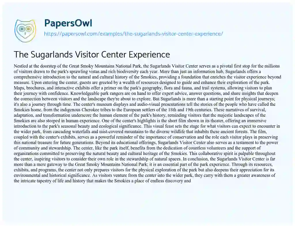 Essay on The Sugarlands Visitor Center Experience