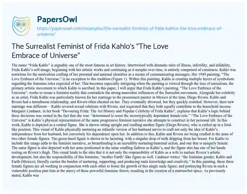 Essay on The Surrealist Feminist of Frida Kahlo’s “The Love Embrace of Universe”