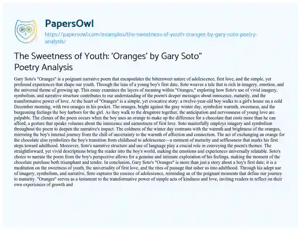Essay on The Sweetness of Youth: ‘Oranges’ by Gary Soto” Poetry Analysis