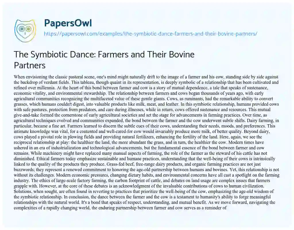 Essay on The Symbiotic Dance: Farmers and their Bovine Partners