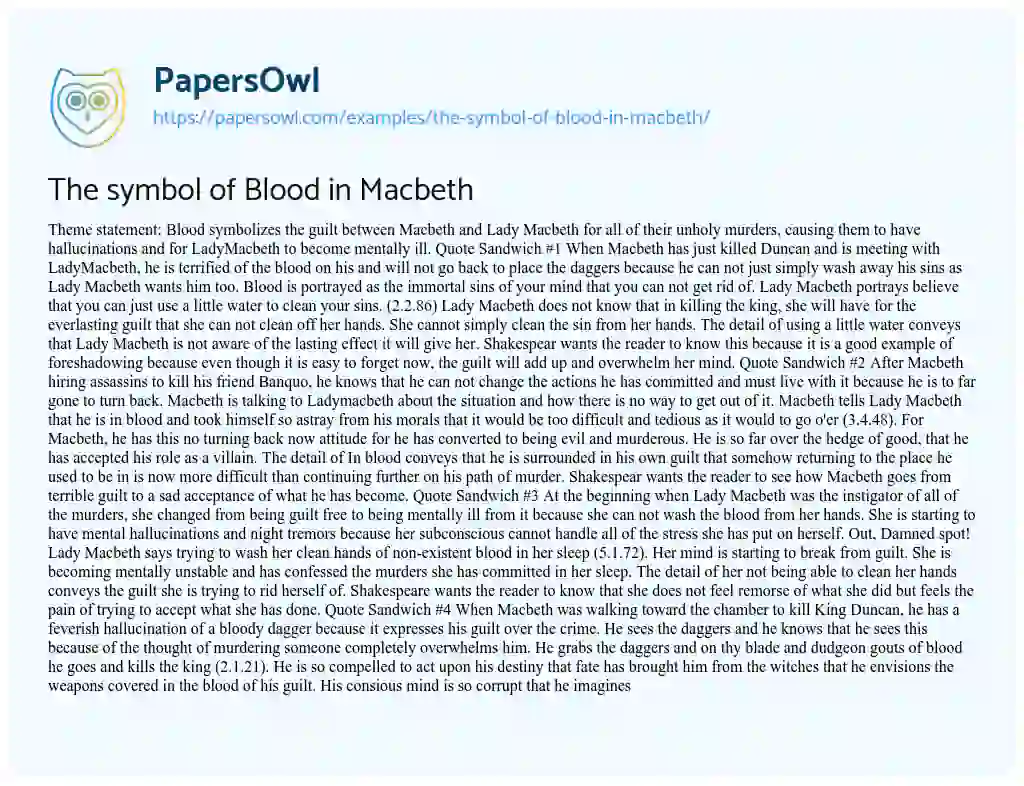 Essay on The Symbol of Blood in Macbeth