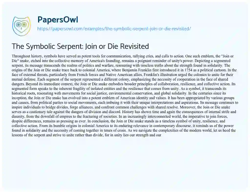 Essay on The Symbolic Serpent: Join or Die Revisited
