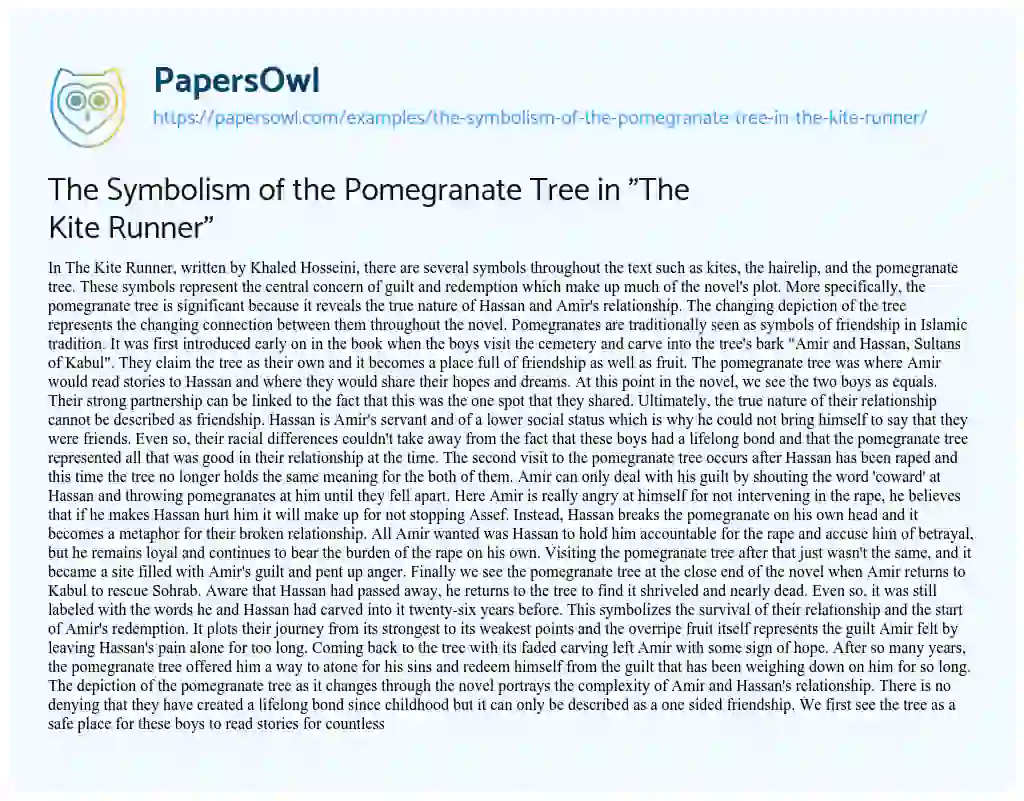 Essay on The Symbolism of the Pomegranate Tree in “The Kite Runner”