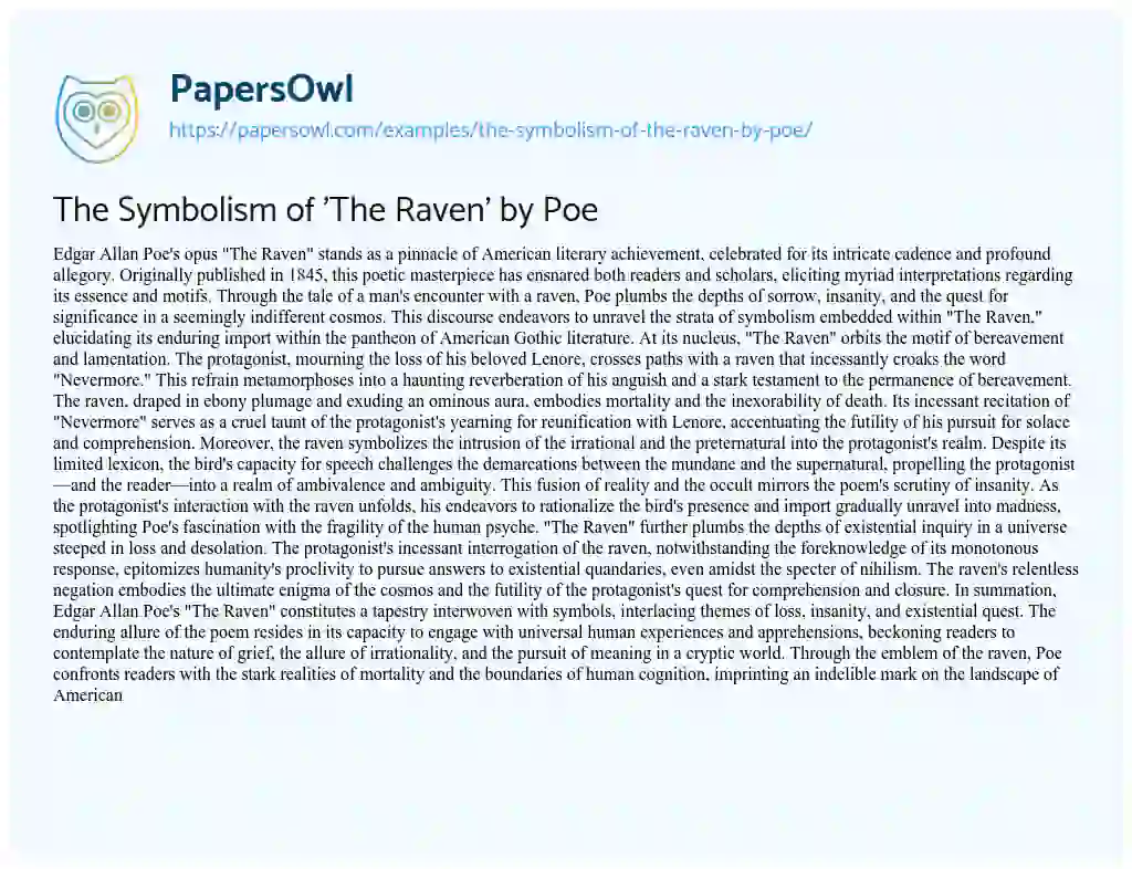 Essay on The Symbolism of ‘The Raven’ by Poe