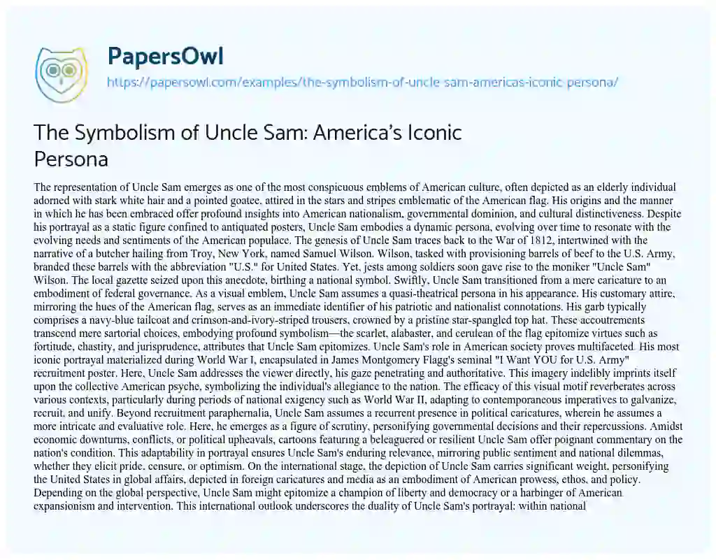 Essay on The Symbolism of Uncle Sam: America’s Iconic Persona
