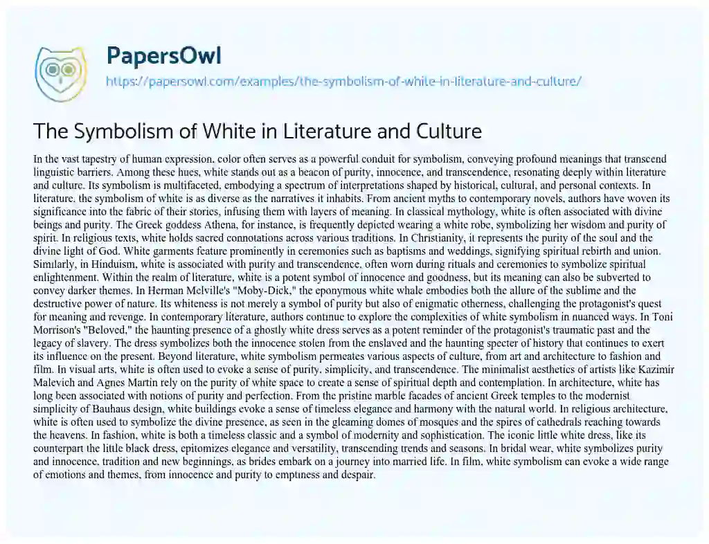 The Symbolism of White in Literature and Culture - Free Essay Example ...