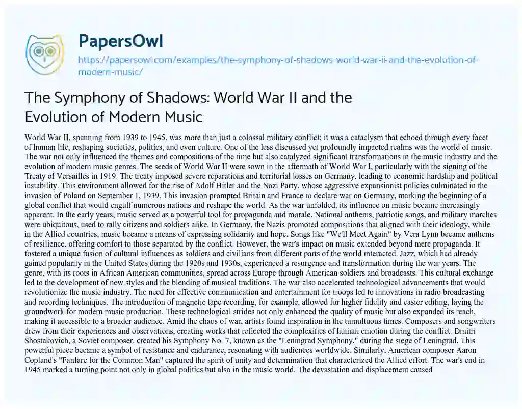 Essay on The Symphony of Shadows: World War II and the Evolution of Modern Music
