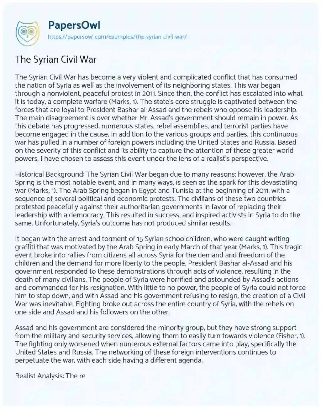 The Syrian Civil War essay