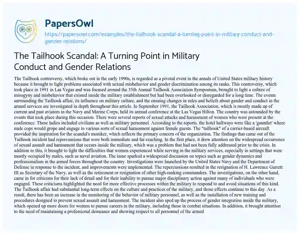 Essay on The Tailhook Scandal: a Turning Point in Military Conduct and Gender Relations