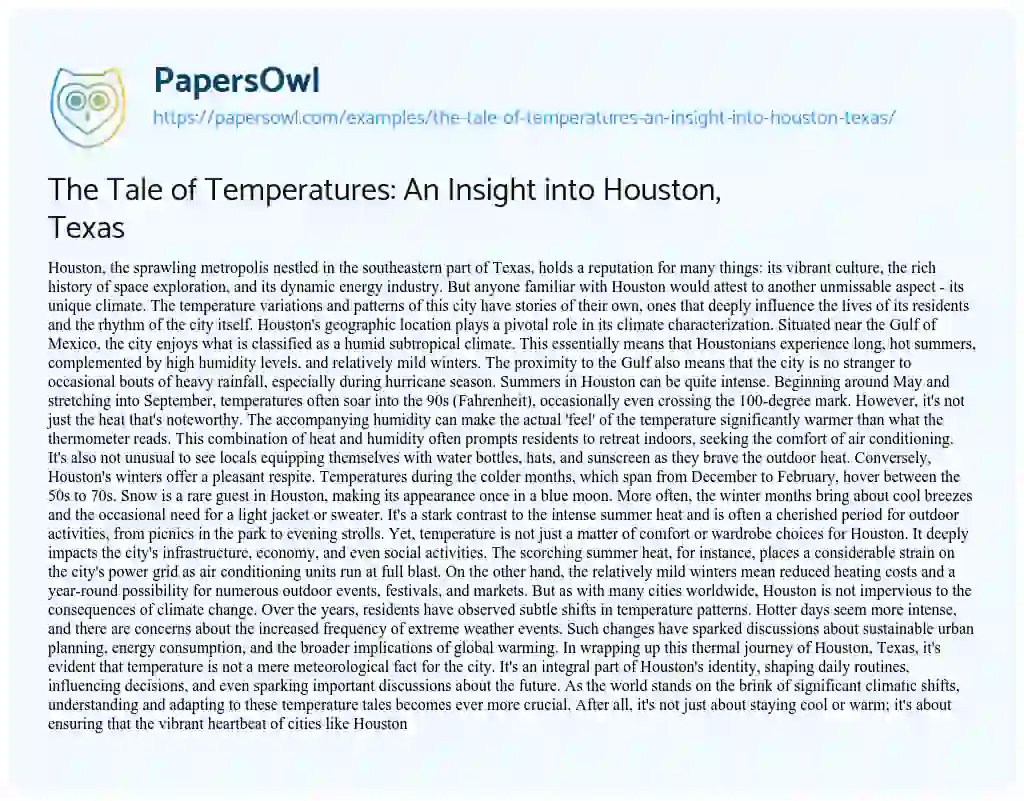 Essay on The Tale of Temperatures: an Insight into Houston, Texas