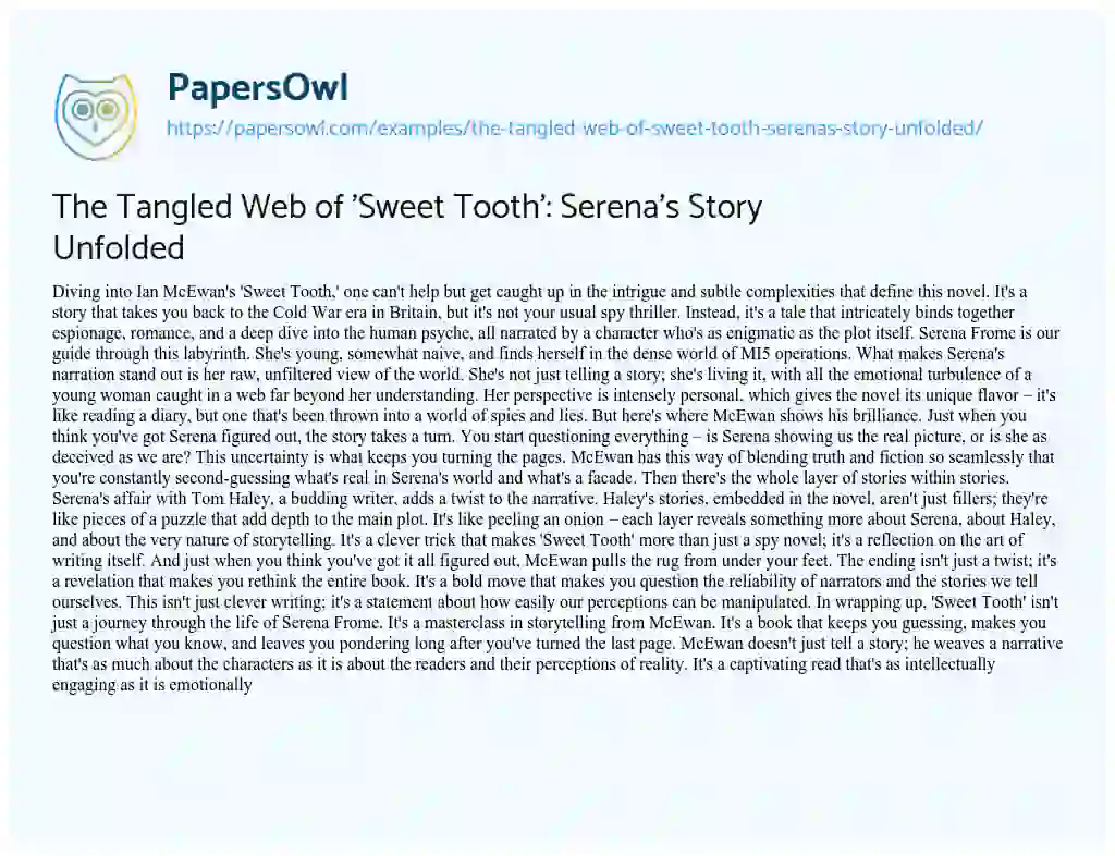 Essay on The Tangled Web of ‘Sweet Tooth’: Serena’s Story Unfolded