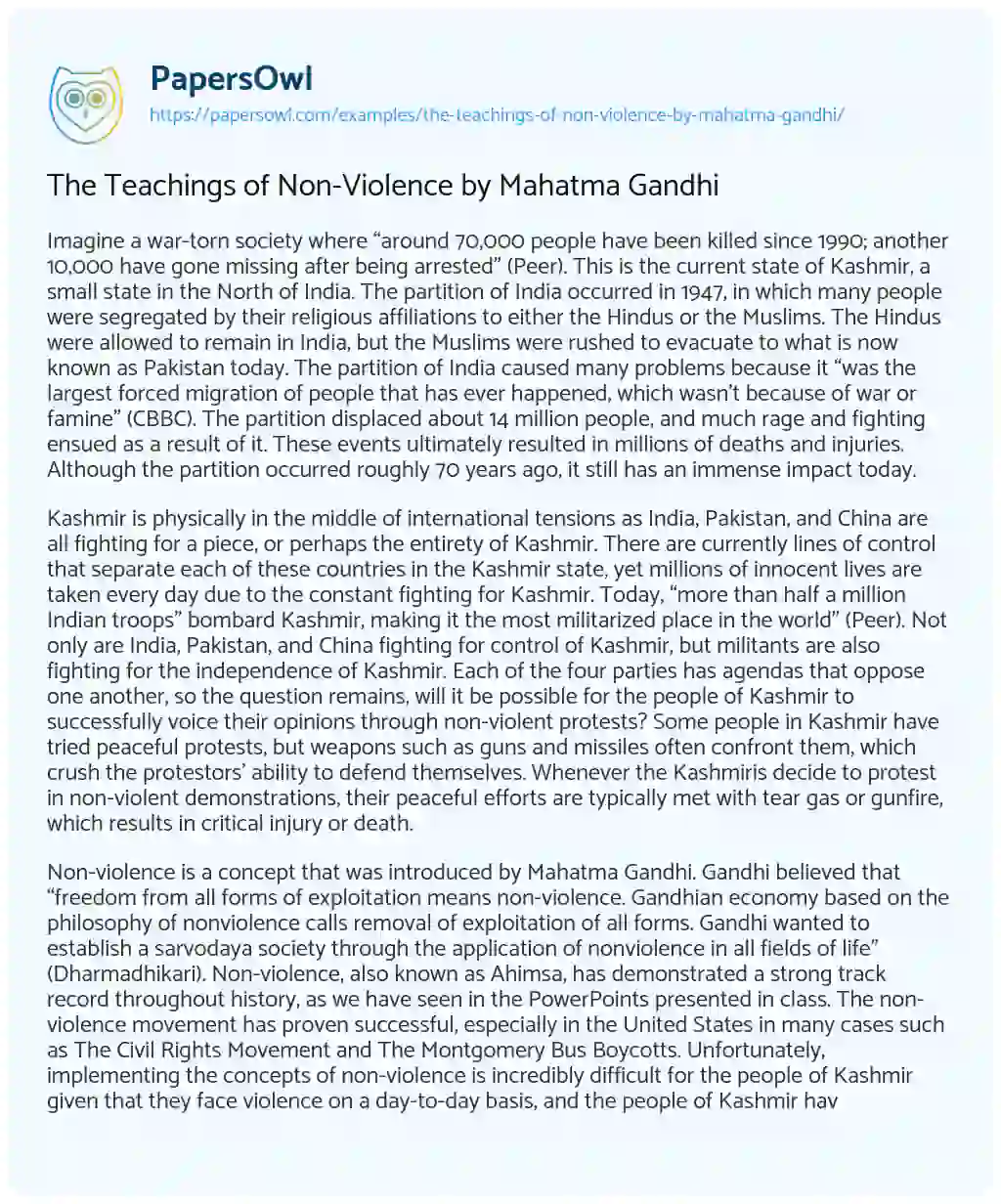 The Teachings of Non-Violence by Mahatma Gandhi essay