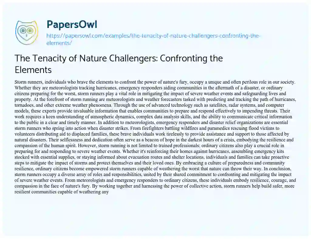 Essay on The Tenacity of Nature Challengers: Confronting the Elements