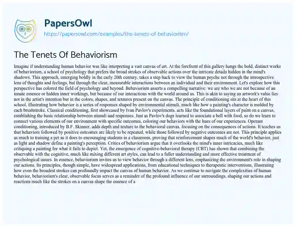 Essay on The Tenets of Behaviorism